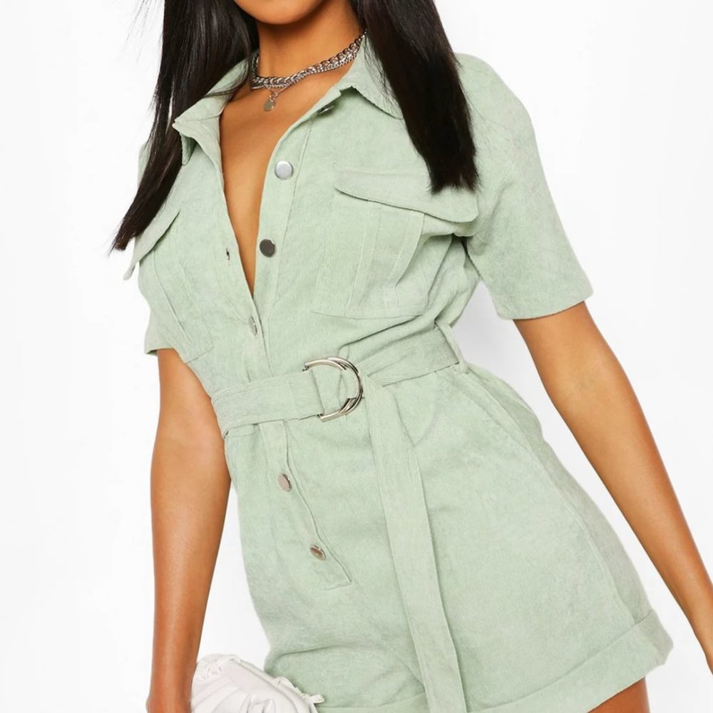 NWOT Boohoo Womens Sage Button Up romper